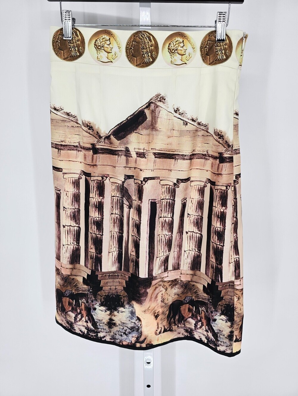 Marc Feier Womens Sz L Roman Ruins Temple Column Silk Pencil Skirt